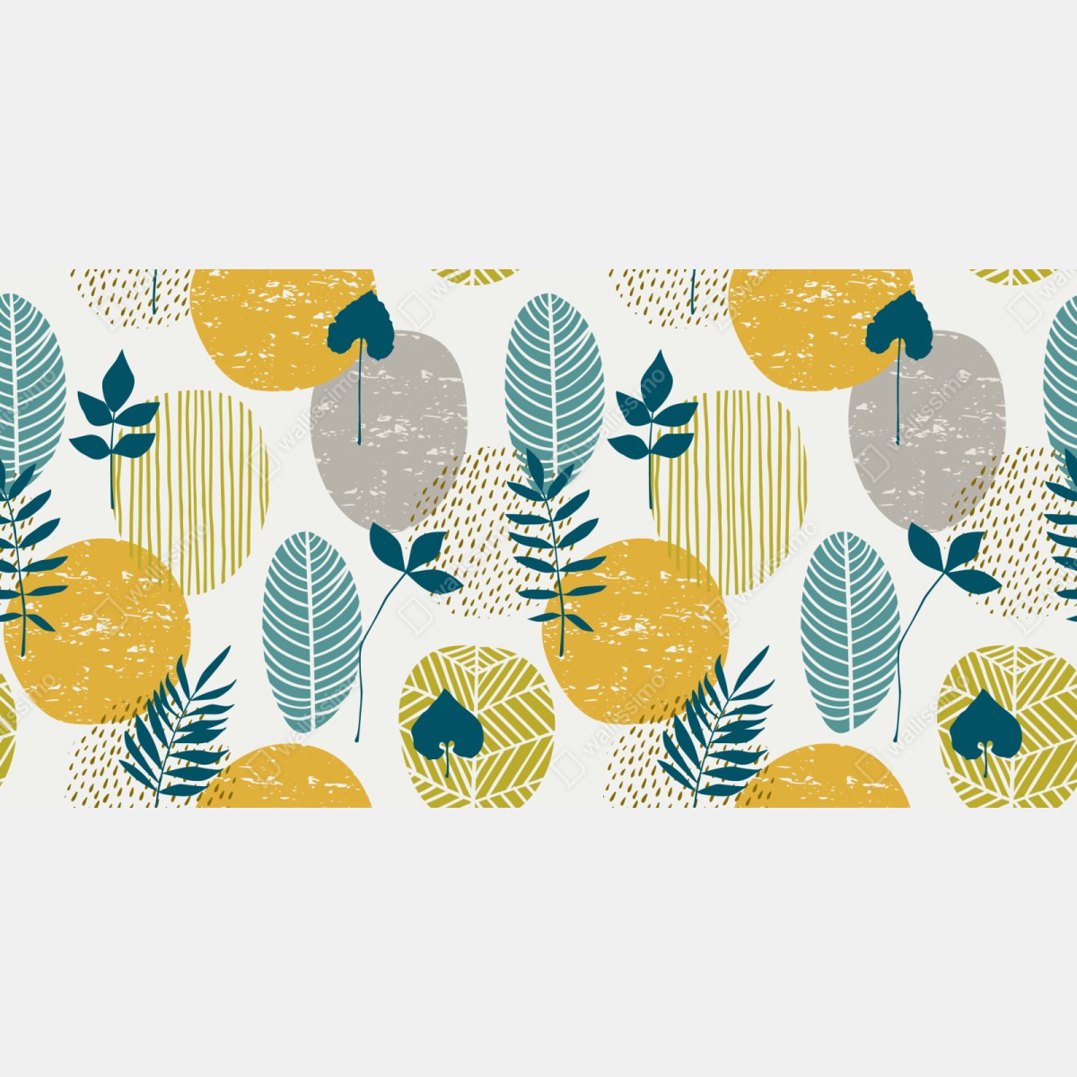 Naklejka repozycjonowalna turkusowo-musztardowy botaniczny wzór – Wallissimo® Naklejka repozycjonowalna turkusowo-musztardowy botaniczny wzór – Wallissimo®