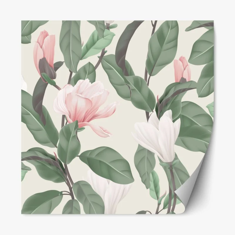 Naklejka repozycjonowalna żywy wzór hibiskusa w stylu retro – Wallissimo®