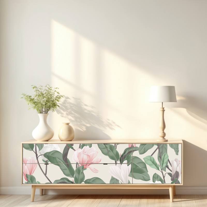 Naklejka repozycjonowalna pastelowy wzór z magnolią – Wallissimo® Naklejka repozycjonowalna pastelowy wzór z magnolią – Wallissimo®