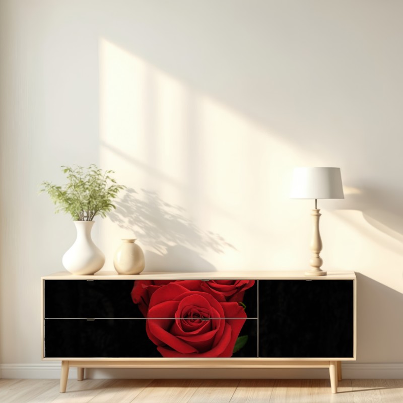Naklejka repozycjonowalna czerwone róże na czarnym tle – Wallissimo® Naklejka repozycjonowalna czerwone róże na czarnym tle – Wallissimo®