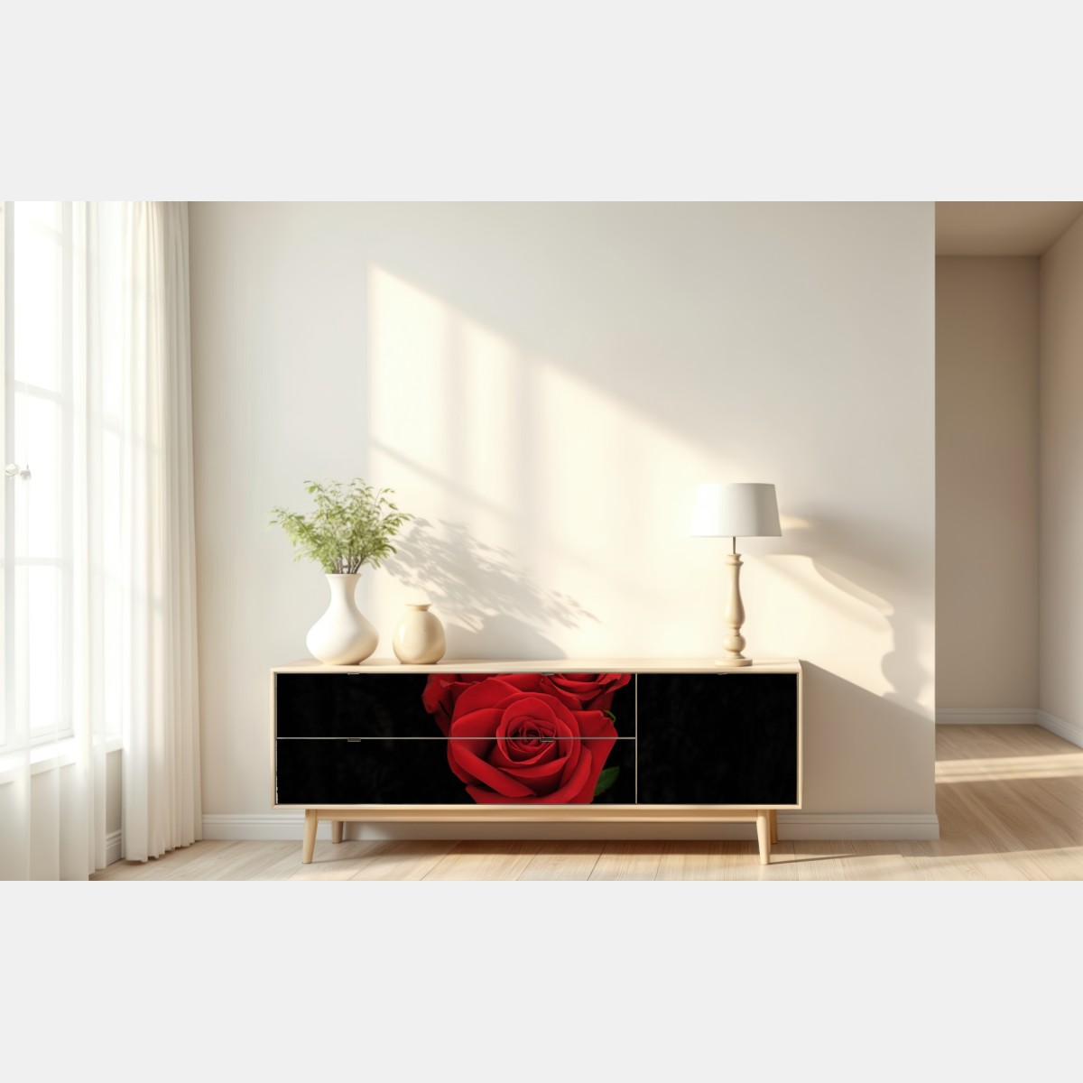 Naklejka repozycjonowalna czerwone róże na czarnym tle – Wallissimo® Naklejka repozycjonowalna czerwone róże na czarnym tle – Wallissimo®