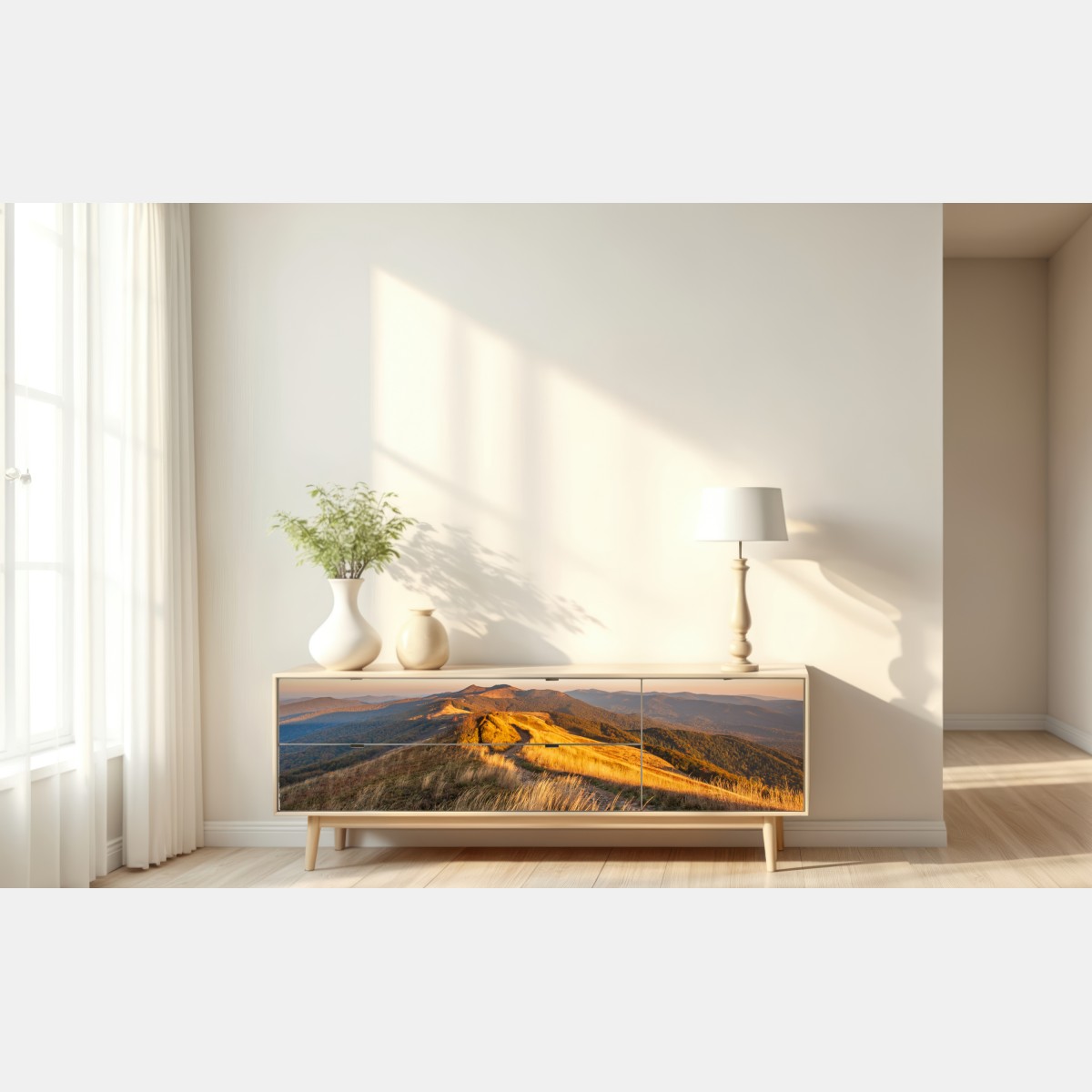 Naklejka repozycjonowalna złota grzęda górska o zachodzie słońca – Wallissimo® Naklejka repozycjonowalna złota grzęda górska o zachodzie słońca – Wallissimo®