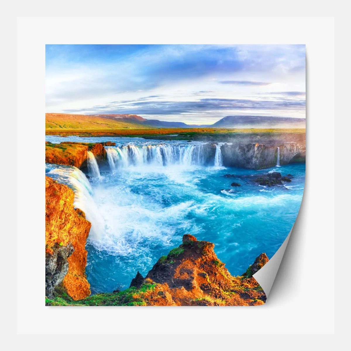 Naklejka repozycjonowalna panorama wodospadu Godafoss o wschodzie słońca – Wallissimo® Naklejka repozycjonowalna panorama wodospadu Godafoss o wschodzie słońca – Wallissimo®