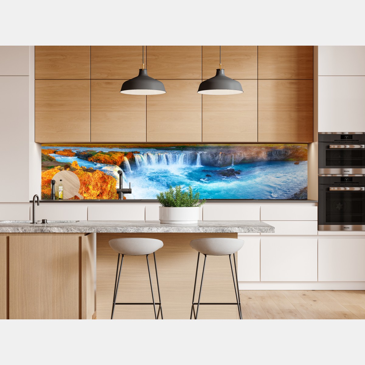 Naklejka repozycjonowalna panorama wodospadu Godafoss o wschodzie słońca – Wallissimo® Naklejka repozycjonowalna panorama wodospadu Godafoss o wschodzie słońca – Wallissimo®