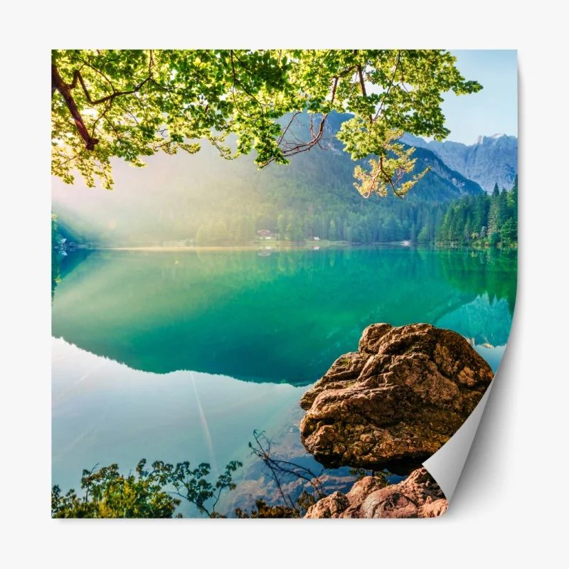 Naklejka repozycjonowalna poranek nad jeziorem Fusine z Mangartem