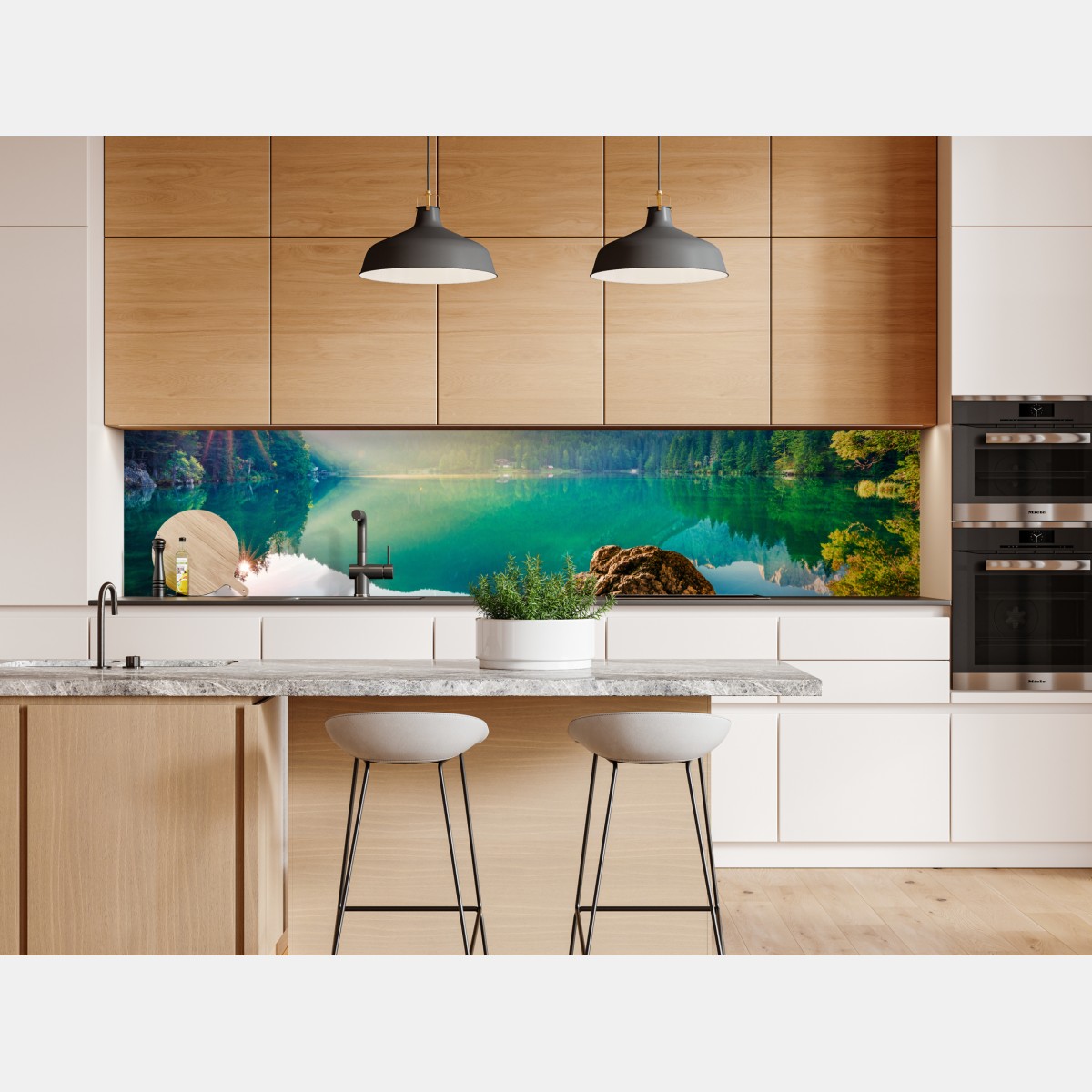 Naklejka repozycjonowalna poranek nad jeziorem Fusine z Mangartem – Wallissimo® Naklejka repozycjonowalna poranek nad jeziorem Fusine z Mangartem – Wallissimo®