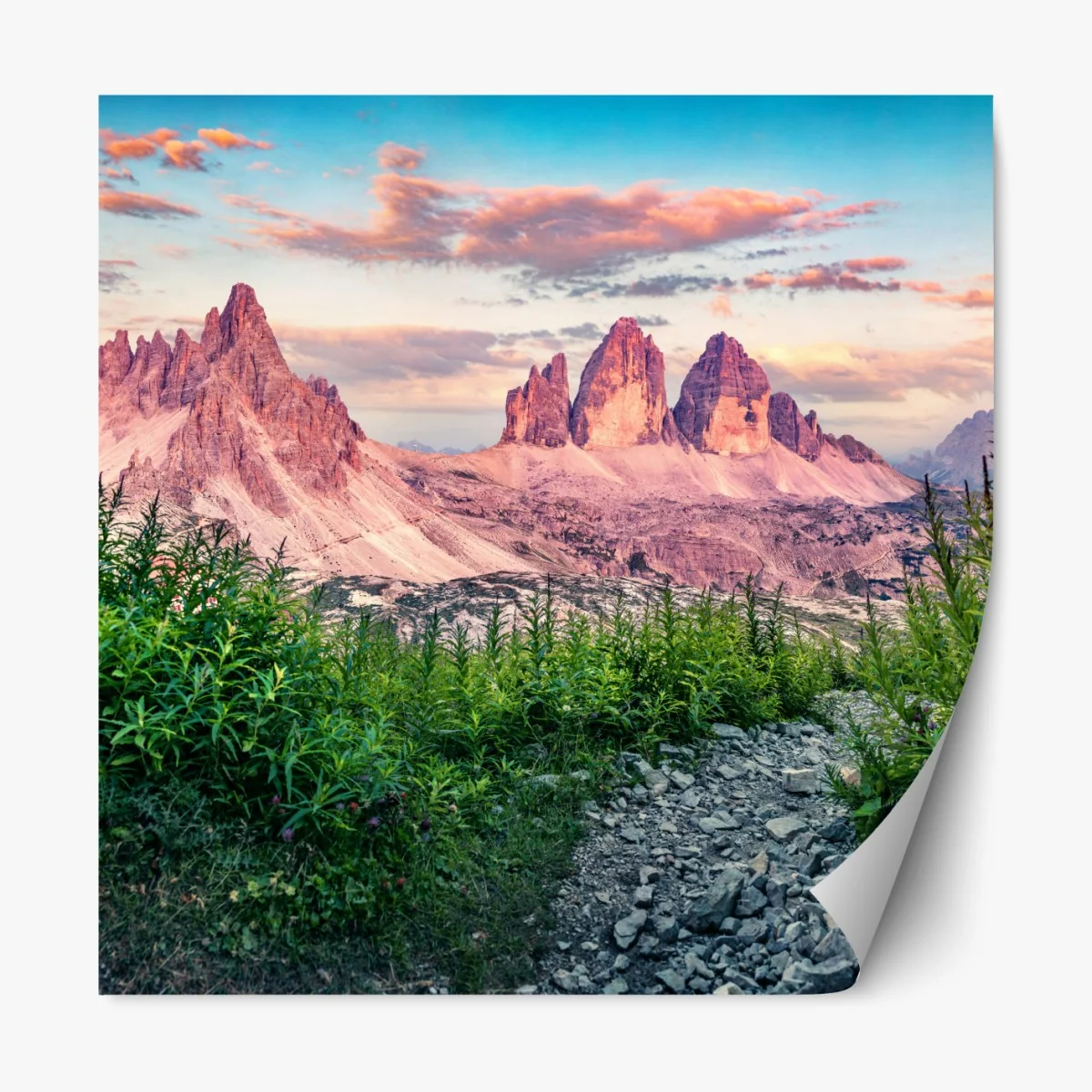 Naklejka repozycjonowalna zachód słońca w Tre Cime di Lavaredo – Wallissimo® Naklejka repozycjonowalna zachód słońca w Tre Cime di Lavaredo – Wallissimo®