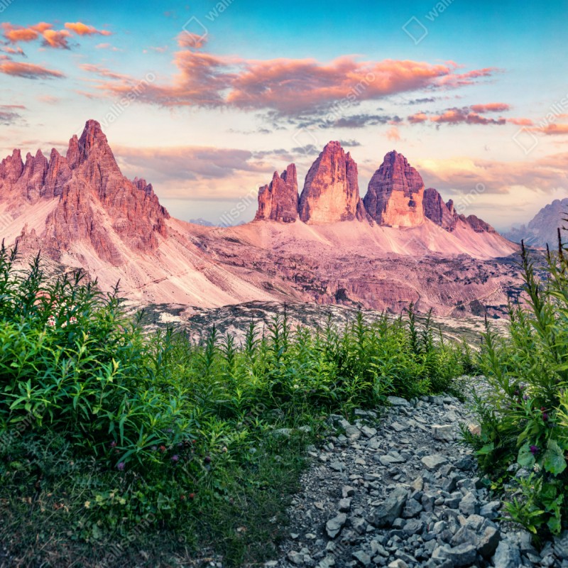 Naklejka repozycjonowalna zachód słońca w Tre Cime di Lavaredo – Wallissimo® Naklejka repozycjonowalna zachód słońca w Tre Cime di Lavaredo – Wallissimo®