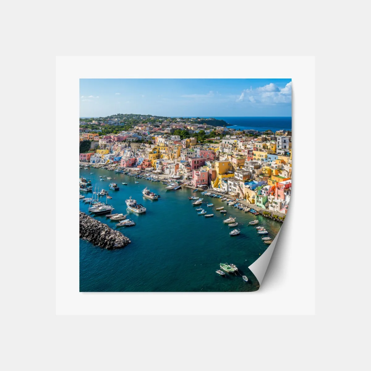 Naklejka repozycjonowalna kolorowa panorama portowa Morza Śródziemnego – Wallissimo® Naklejka repozycjonowalna kolorowa panorama portowa Morza Śródziemnego – Wallissimo®