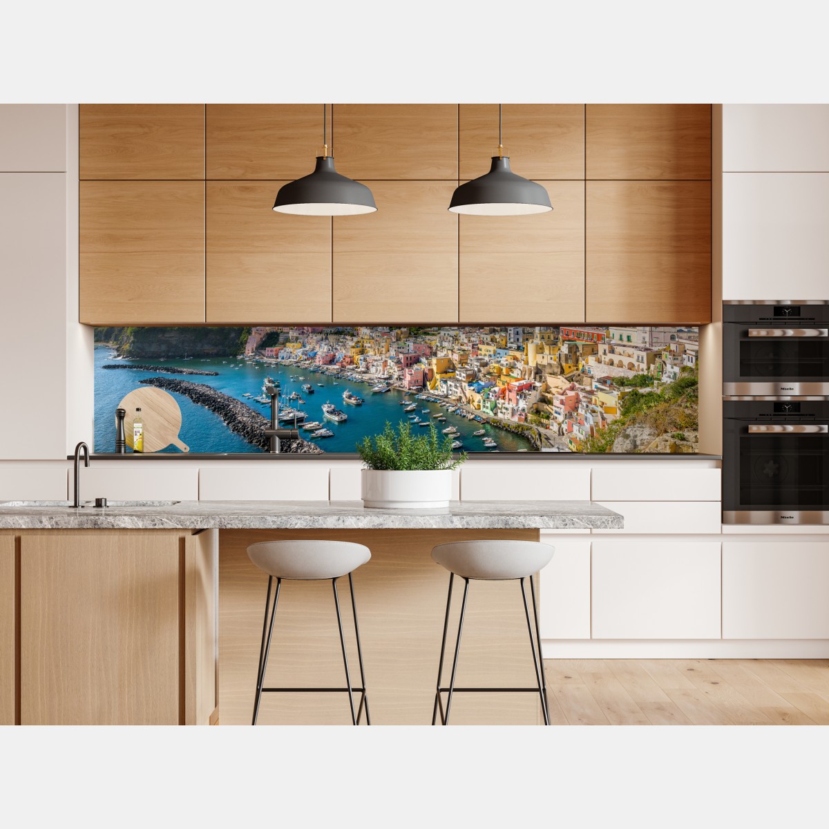 Naklejka repozycjonowalna kolorowa panorama portowa Morza Śródziemnego – Wallissimo® Naklejka repozycjonowalna kolorowa panorama portowa Morza Śródziemnego – Wallissimo®