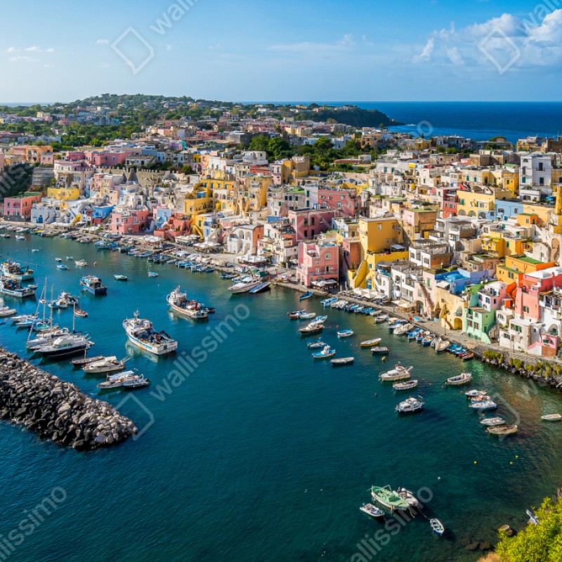 Naklejka repozycjonowalna kolorowa panorama portowa Morza Śródziemnego – Wallissimo® Naklejka repozycjonowalna kolorowa panorama portowa Morza Śródziemnego – Wallissimo®