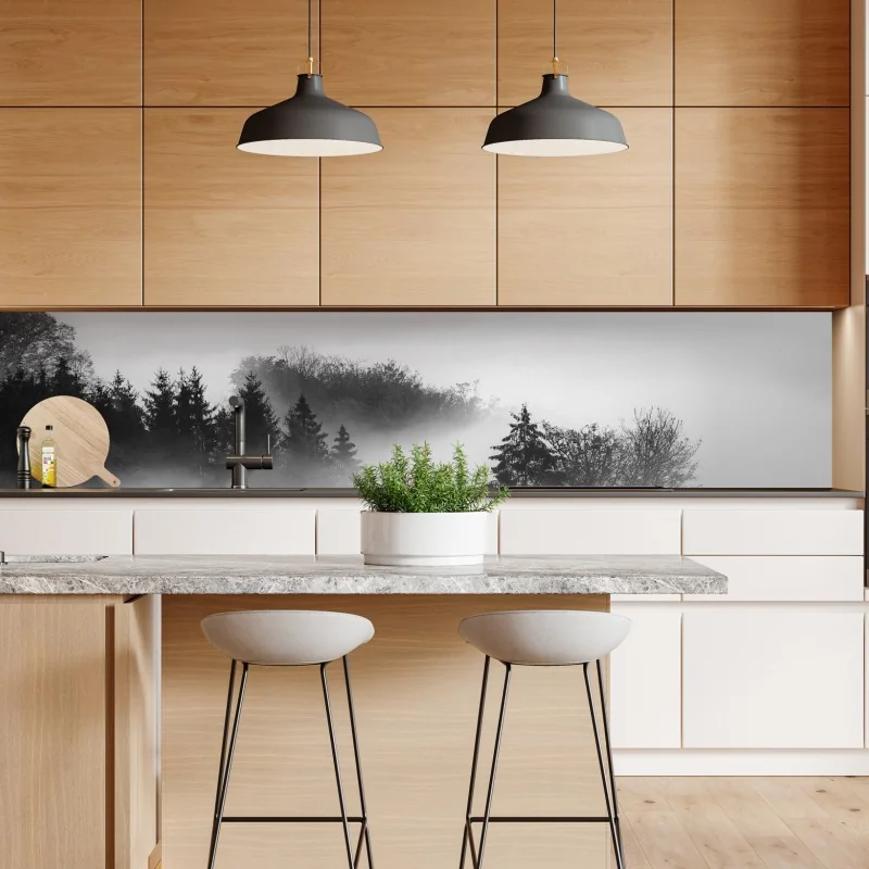 Naklejka repozycjonowalna mglisty las w odcieniach szarości – Wallissimo® Naklejka repozycjonowalna mglisty las w odcieniach szarości – Wallissimo®