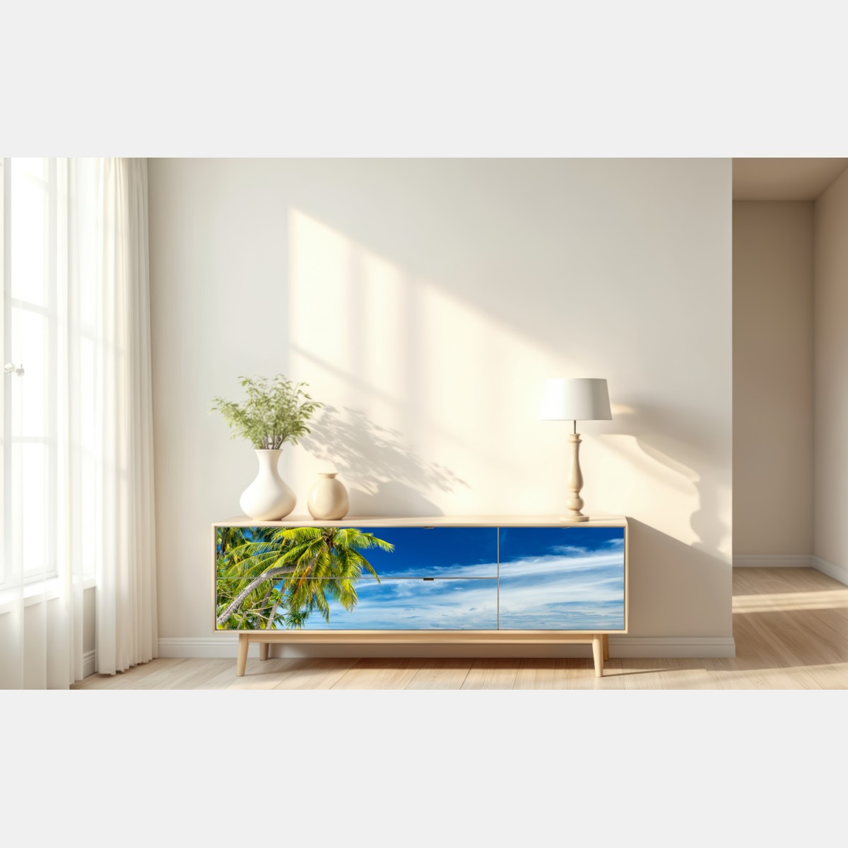 Naklejka repozycjonowalna tropikalna turkusowa plaża – Wallissimo® Naklejka repozycjonowalna tropikalna turkusowa plaża – Wallissimo®