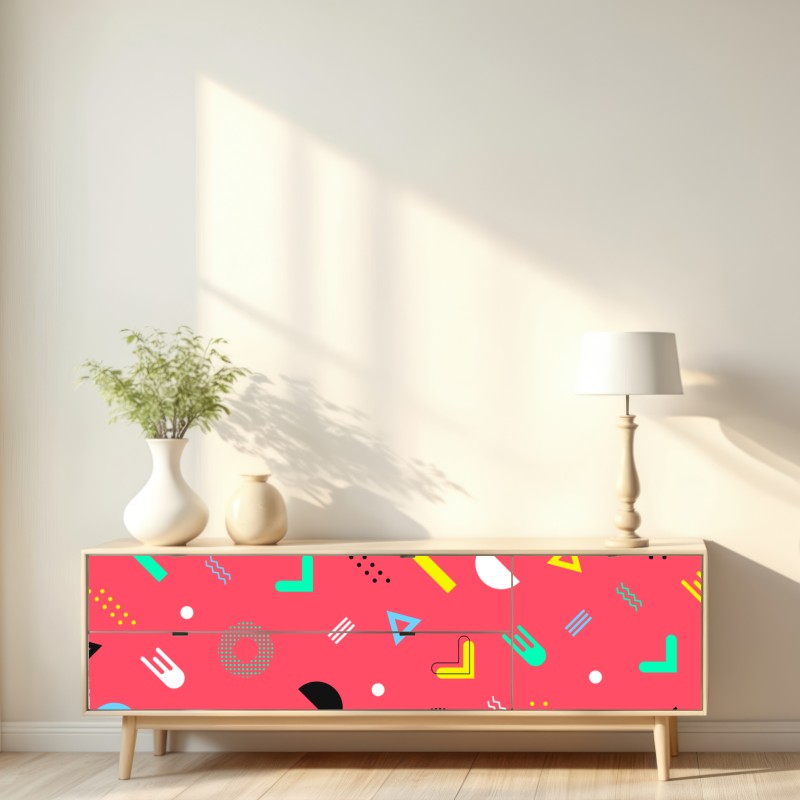 Naklejka repozycjonowalna żywy memphis geometryczny wzór – Wallissimo® Naklejka repozycjonowalna żywy memphis geometryczny wzór – Wallissimo®