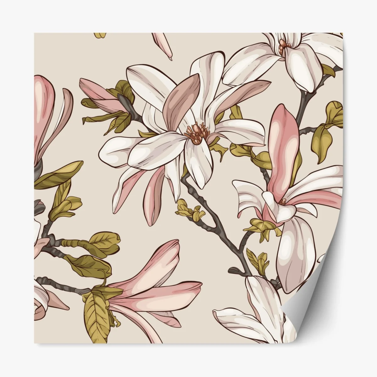 Naklejka repozycjonowalna pastelowe magnolie na beżowym tle – Wallissimo® Naklejka repozycjonowalna pastelowe magnolie na beżowym tle – Wallissimo®