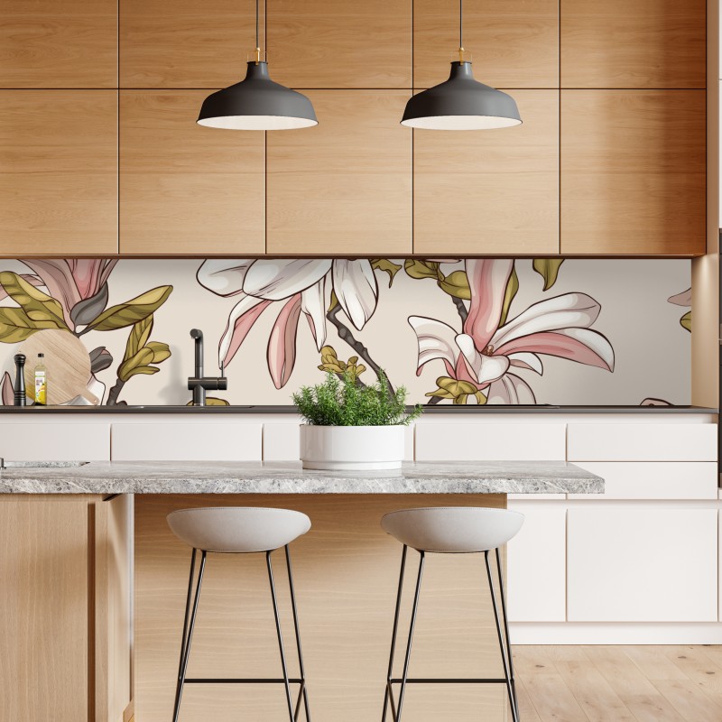 Naklejka repozycjonowalna pastelowy wzór liści miłorzębu ze złotymi akcentami – Wallissimo®