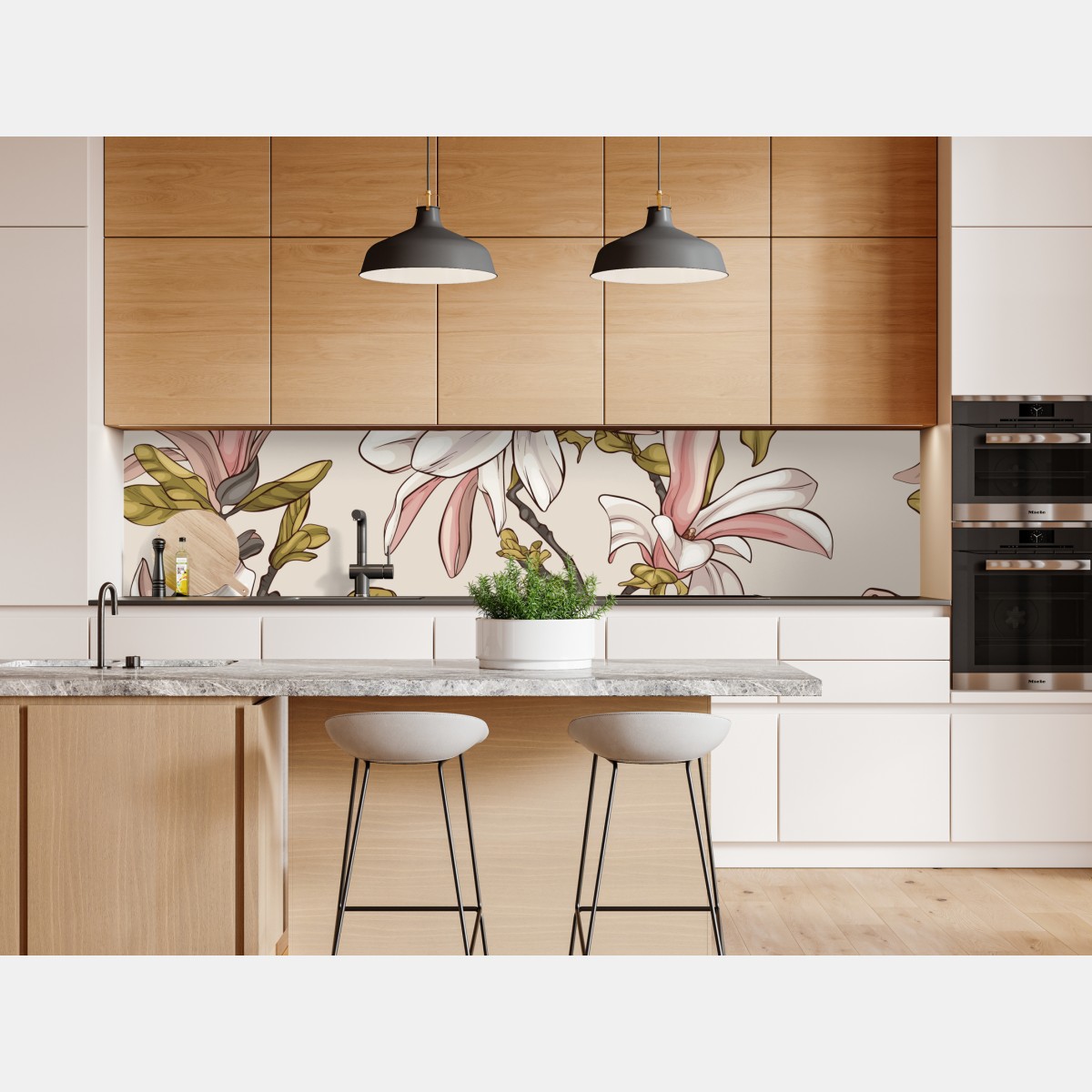 Naklejka repozycjonowalna pastelowe magnolie na beżowym tle – Wallissimo® Naklejka repozycjonowalna pastelowe magnolie na beżowym tle – Wallissimo®