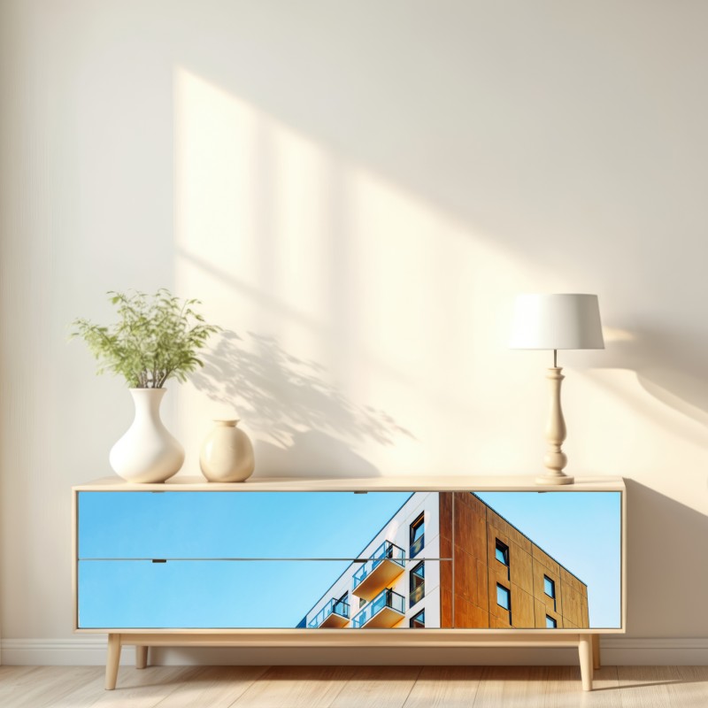 Naklejka repozycjonowalna nowoczesny budynek mieszkalny z balkonami – Wallissimo® Naklejka repozycjonowalna nowoczesny budynek mieszkalny z balkonami – Wallissimo®