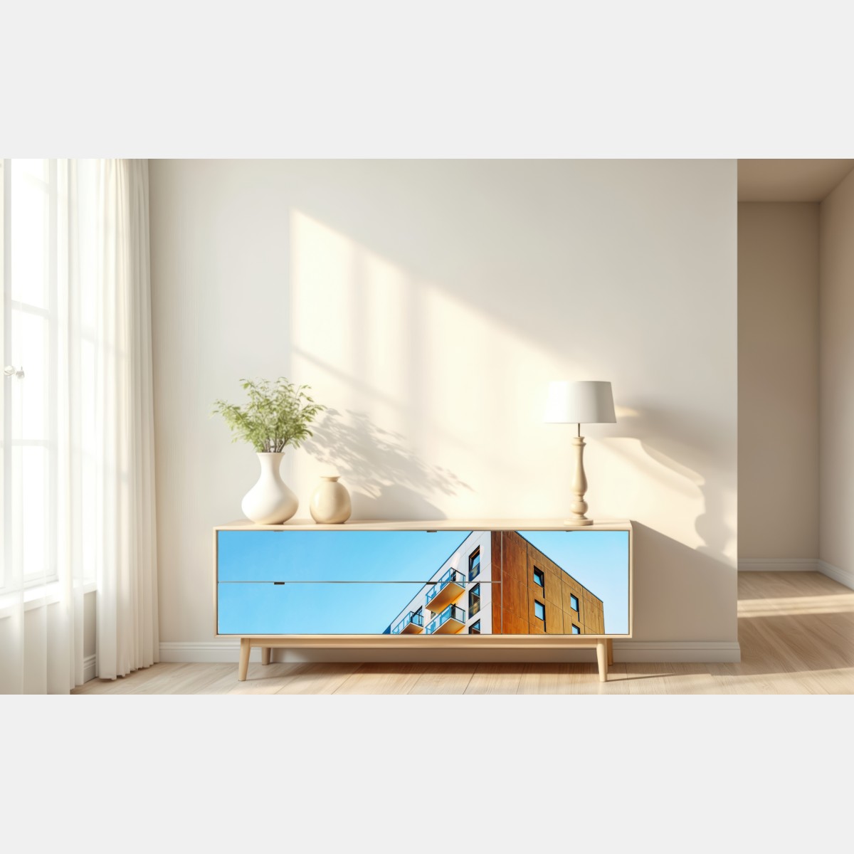 Naklejka repozycjonowalna nowoczesny budynek mieszkalny z balkonami – Wallissimo® Naklejka repozycjonowalna nowoczesny budynek mieszkalny z balkonami – Wallissimo®