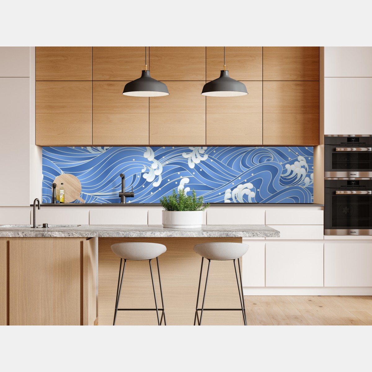 Naklejka repozycjonowalna stylizowany Japoński wzór fal – Wallissimo® Naklejka repozycjonowalna stylizowany Japoński wzór fal – Wallissimo®