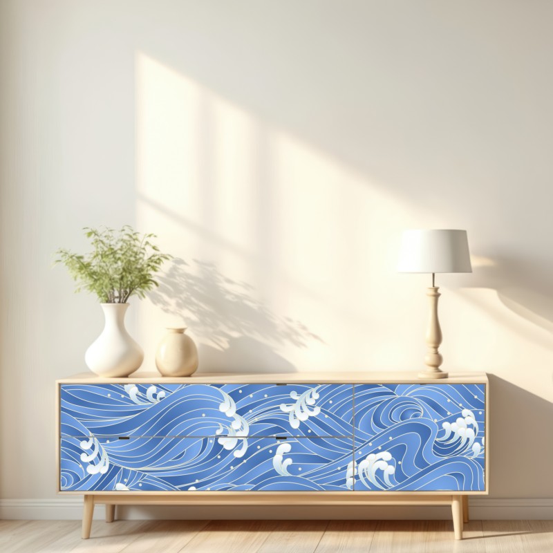 Naklejka repozycjonowalna stylizowany Japoński wzór fal – Wallissimo® Naklejka repozycjonowalna stylizowany Japoński wzór fal – Wallissimo®