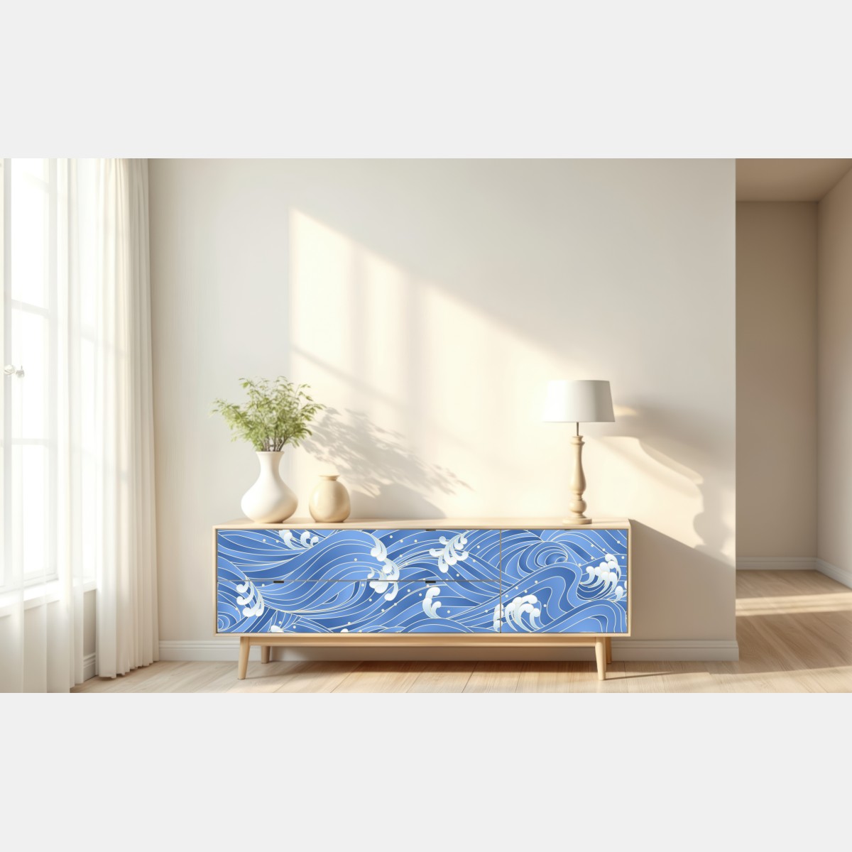 Naklejka repozycjonowalna stylizowany Japoński wzór fal – Wallissimo® Naklejka repozycjonowalna stylizowany Japoński wzór fal – Wallissimo®