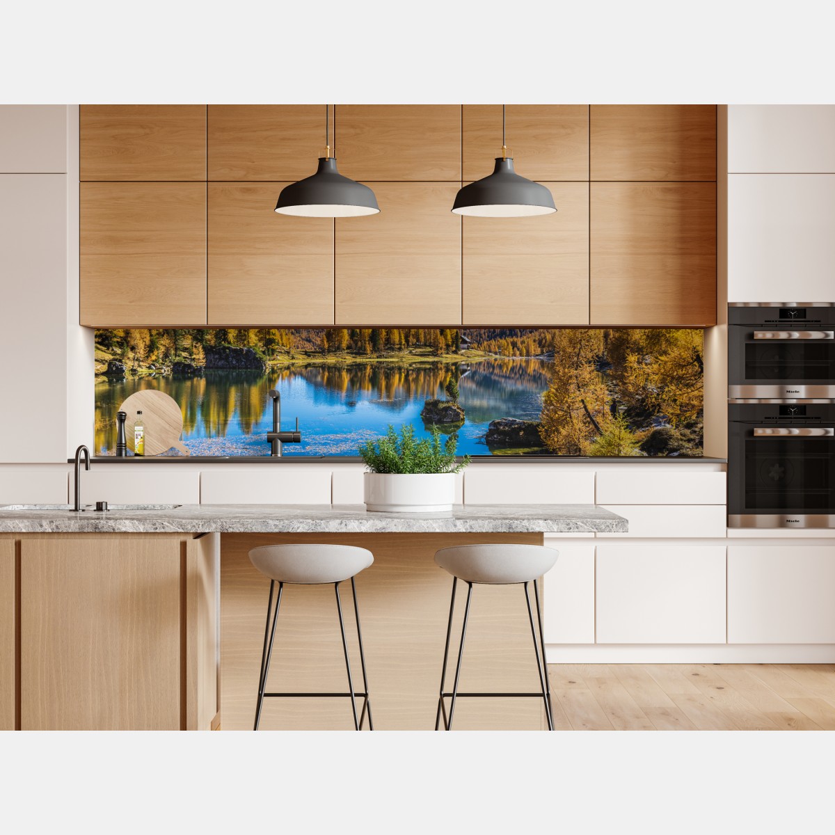 Naklejka repozycjonowalna jesienne alpejskie jezioro z odbiciami gór – Wallissimo® Naklejka repozycjonowalna jesienne alpejskie jezioro z odbiciami gór – Wallissimo®