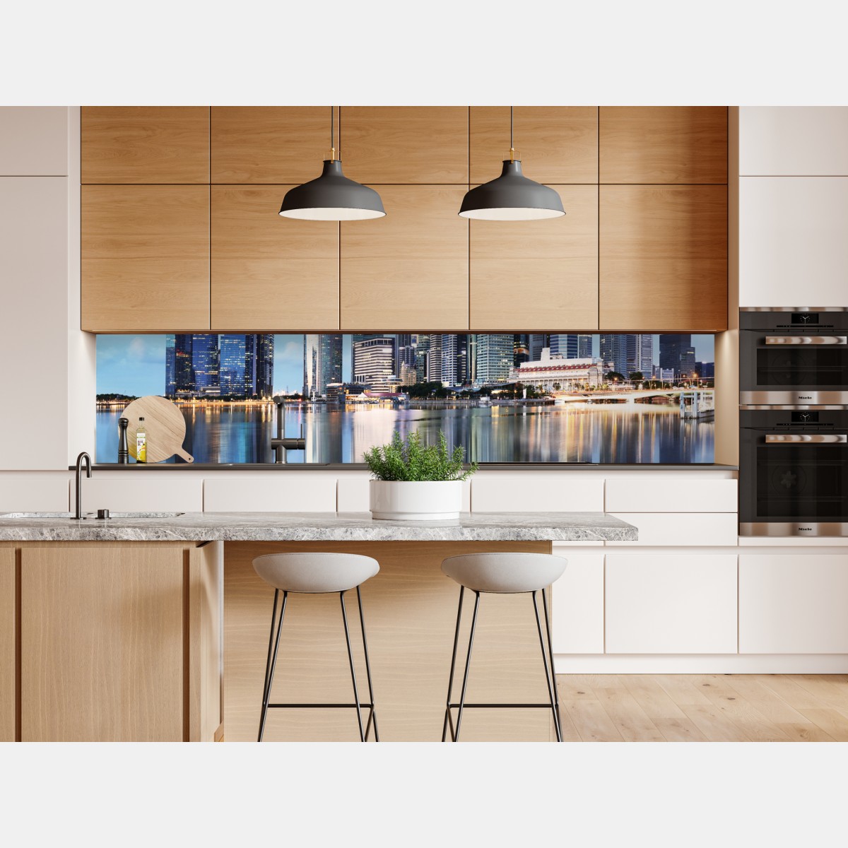 Naklejka repozycjonowalna nowoczesna panorama miasta odbita w wodzie – Wallissimo® Naklejka repozycjonowalna nowoczesna panorama miasta odbita w wodzie – Wallissimo®