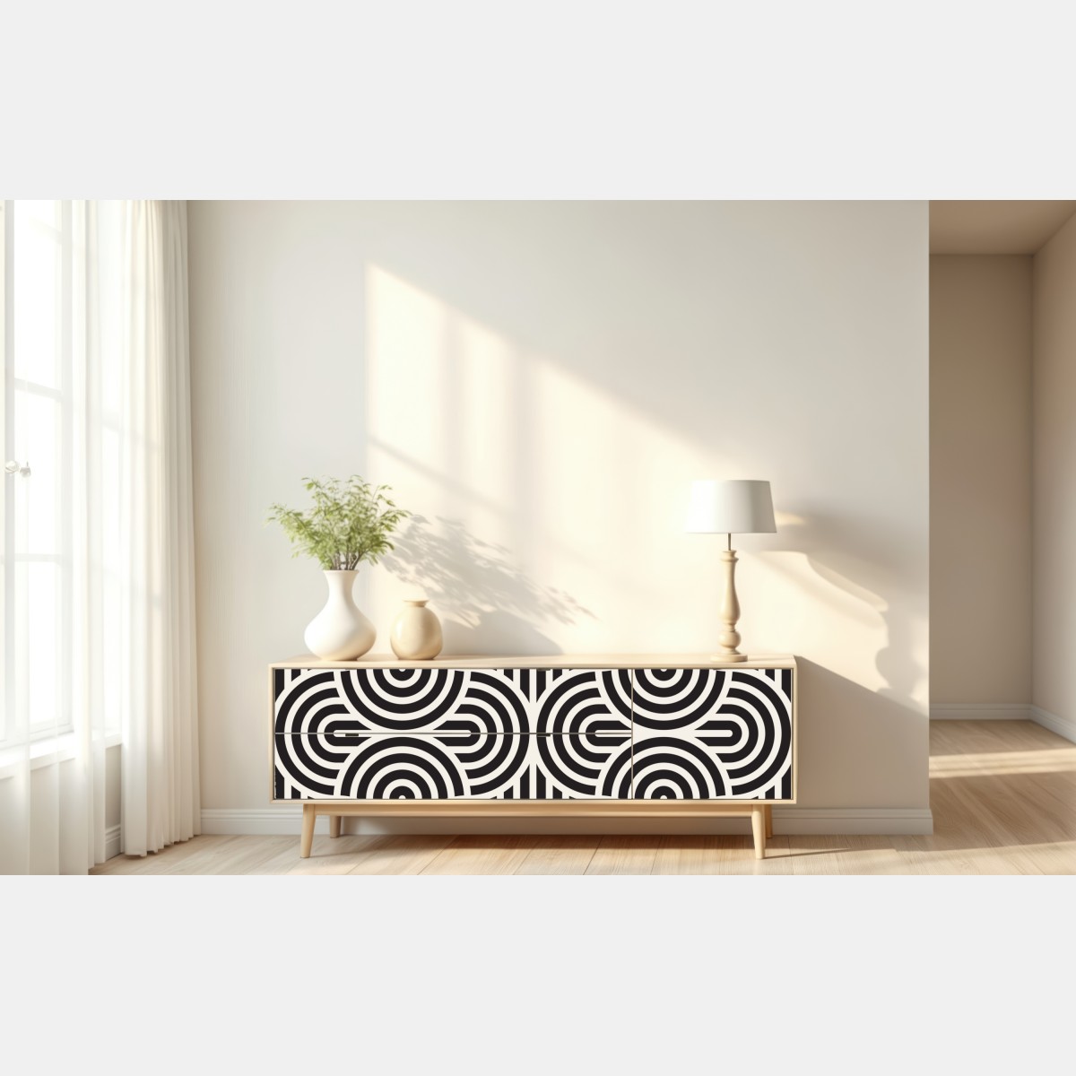 Naklejka repozycjonowalna czarno-biały geometryczny wzór – Wallissimo® Naklejka repozycjonowalna czarno-biały geometryczny wzór – Wallissimo®