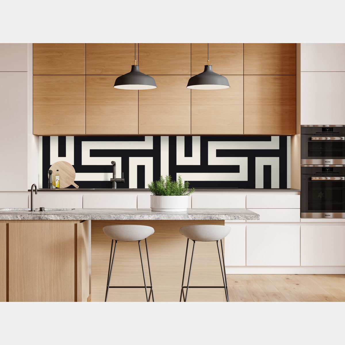 Naklejka repozycjonowalna geometryczny wzór labiryntu w beżu i czerni – Wallissimo® Naklejka repozycjonowalna geometryczny wzór labiryntu w beżu i czerni – Wallissimo®