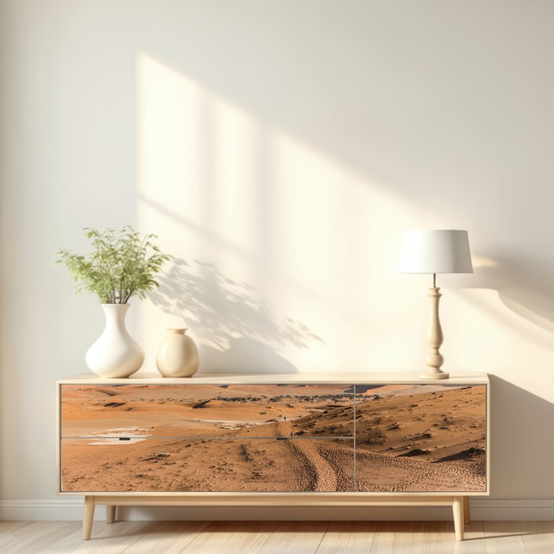 Naklejka repozycjonowalna bezgraniczne wydmy pustyni pod błękitnym niebem – Wallissimo® Naklejka repozycjonowalna bezgraniczne wydmy pustyni pod błękitnym niebem – Wallissimo®