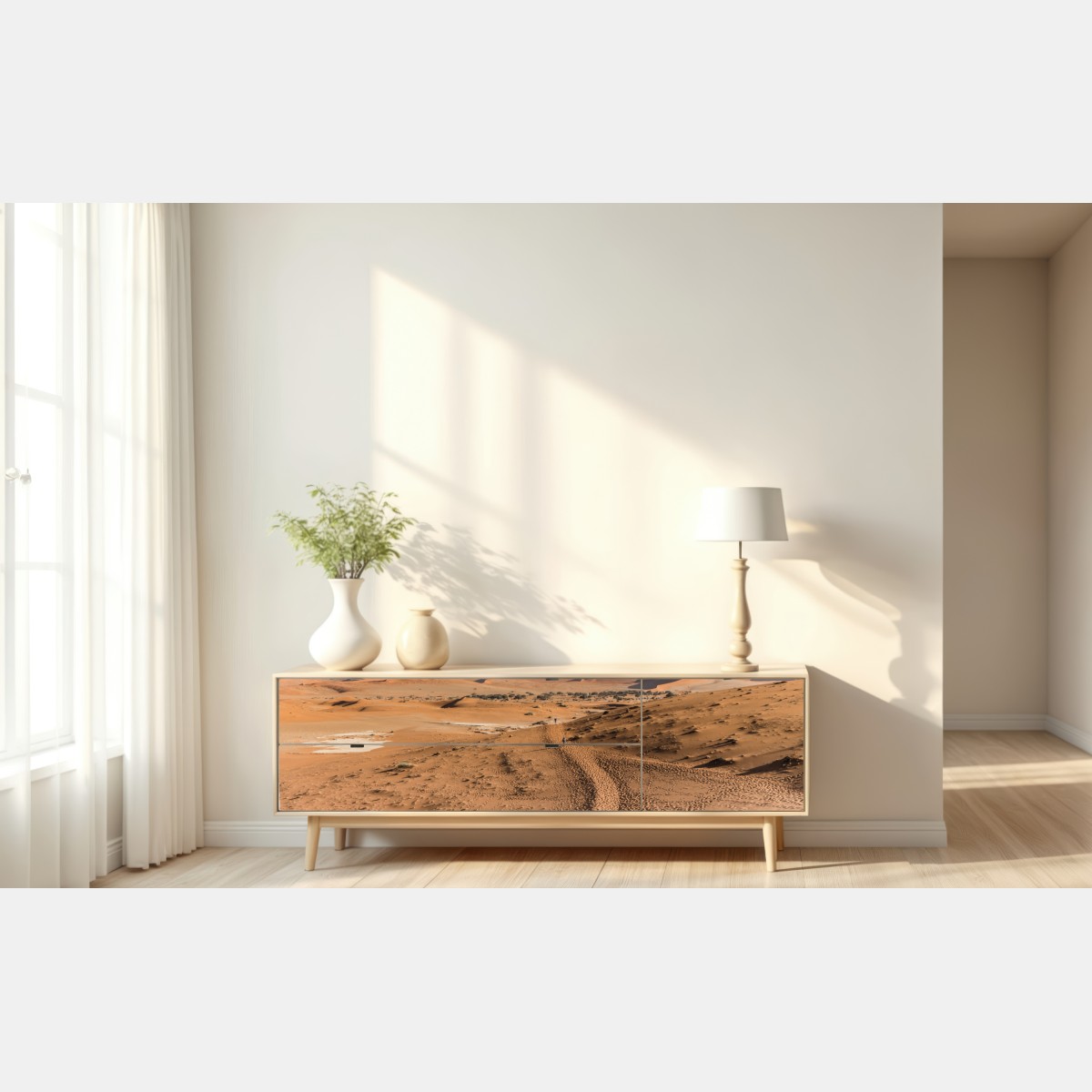 Naklejka repozycjonowalna bezgraniczne wydmy pustyni pod błękitnym niebem – Wallissimo® Naklejka repozycjonowalna bezgraniczne wydmy pustyni pod błękitnym niebem – Wallissimo®