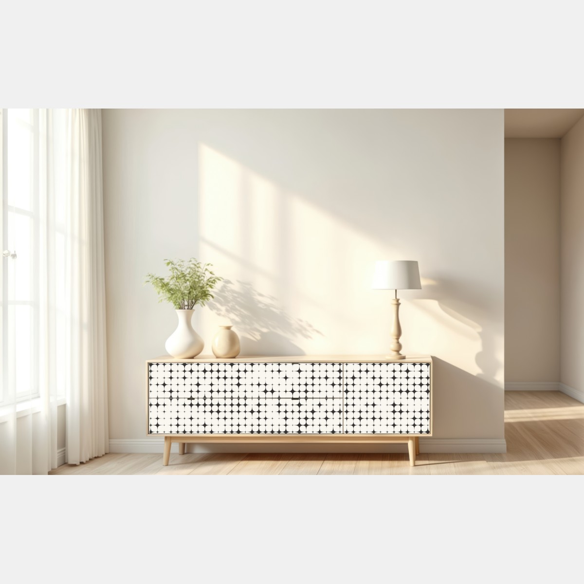 Naklejka repozycjonowalna monochromatyczny geometryczny wzór z kropkami – Wallissimo® Naklejka repozycjonowalna monochromatyczny geometryczny wzór z kropkami – Wallissimo®