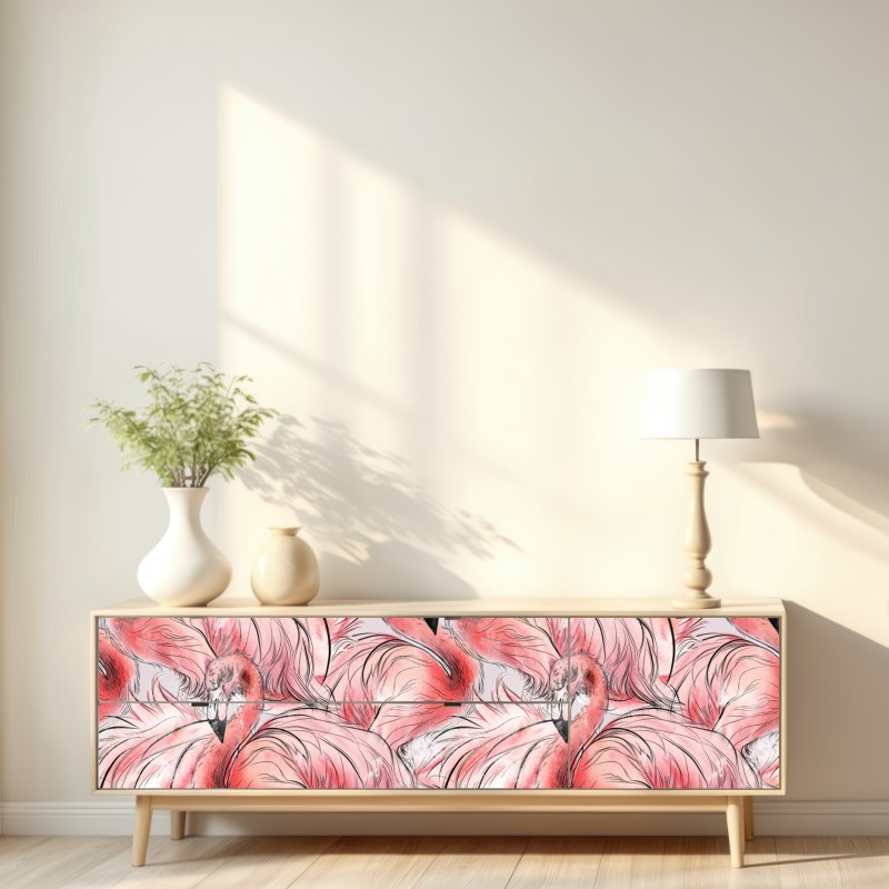 Naklejka repozycjonowalna akwarelowy wzór z flamingami – Wallissimo® Naklejka repozycjonowalna akwarelowy wzór z flamingami – Wallissimo®