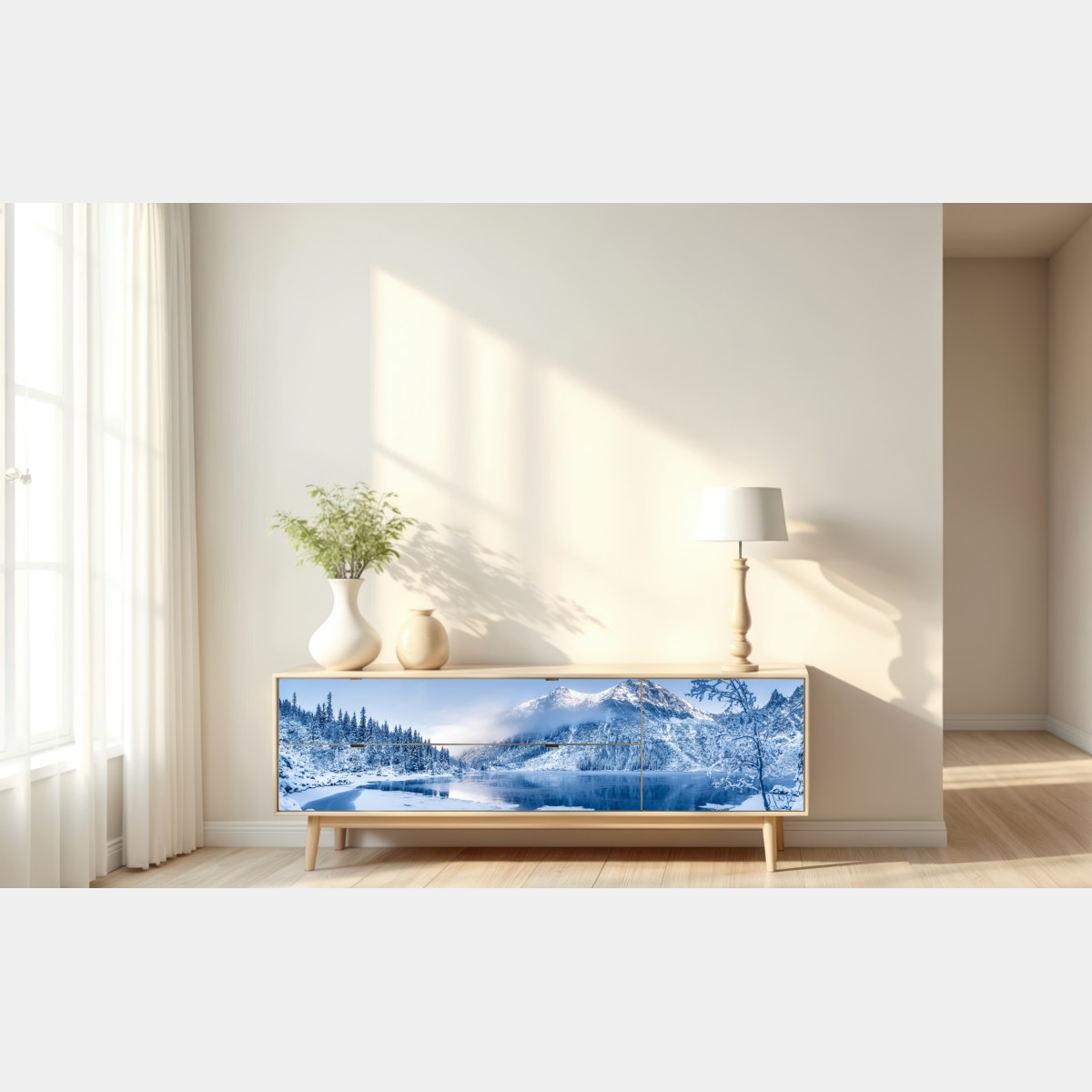 Naklejka repozycjonowalna spokojna zimowa panorama Alp – Wallissimo® Naklejka repozycjonowalna spokojna zimowa panorama Alp – Wallissimo®