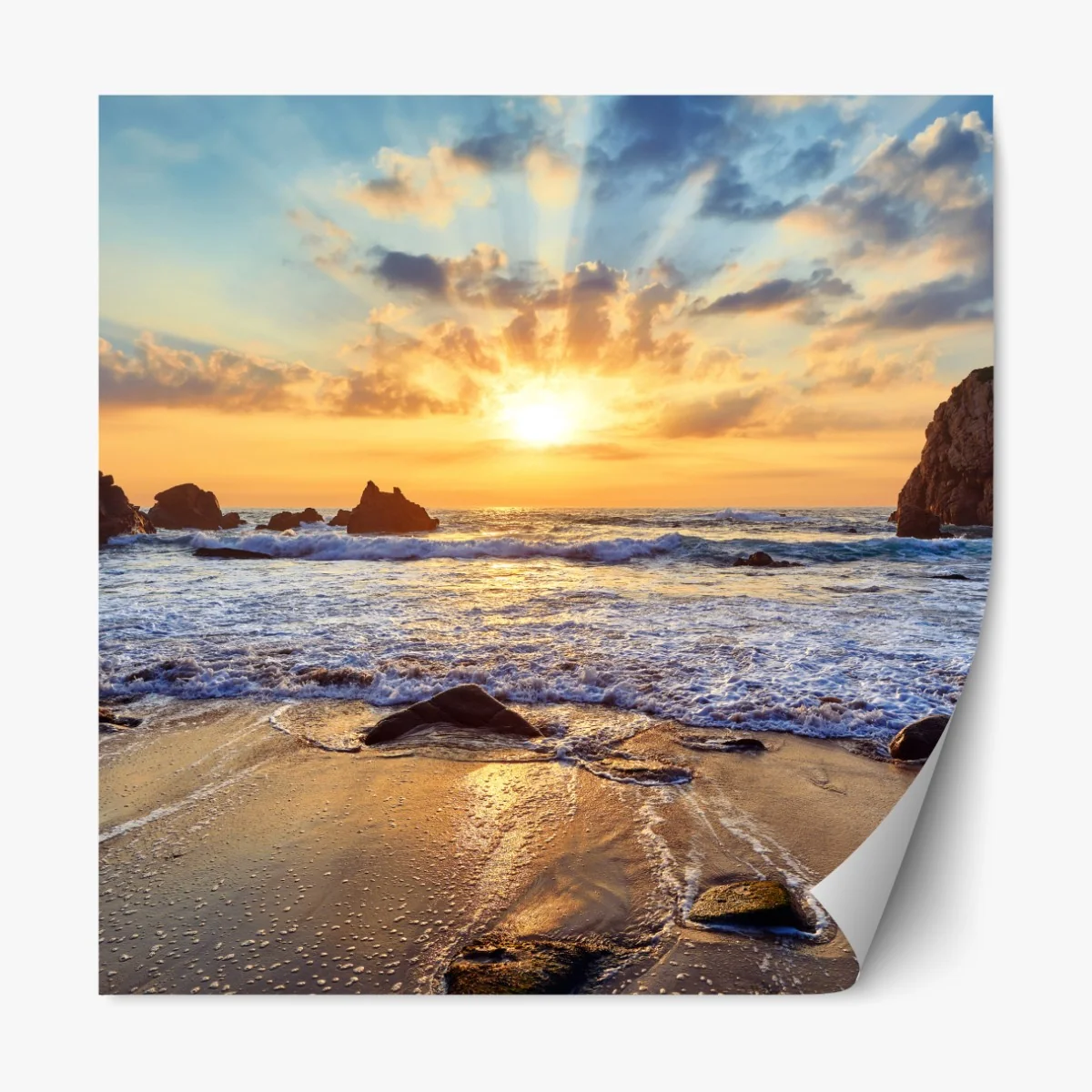 Naklejka repozycjonowalna zachód słońca nad skalistym wybrzeżem – Wallissimo® Naklejka repozycjonowalna zachód słońca nad skalistym wybrzeżem – Wallissimo®