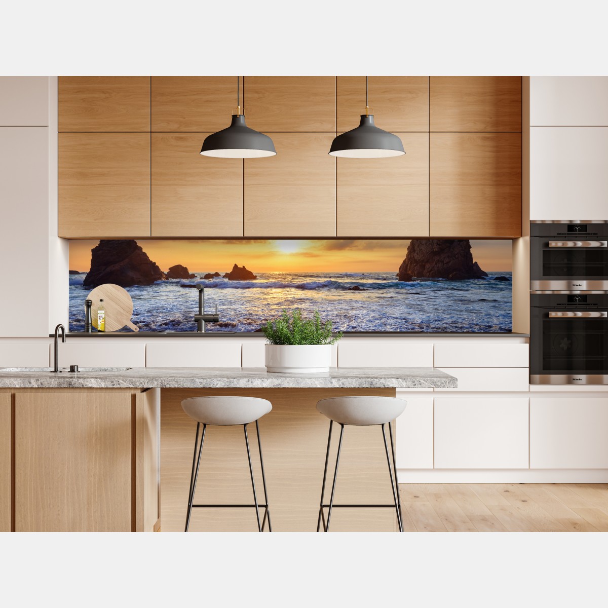 Naklejka repozycjonowalna zachód słońca nad skalistym wybrzeżem – Wallissimo® Naklejka repozycjonowalna zachód słońca nad skalistym wybrzeżem – Wallissimo®