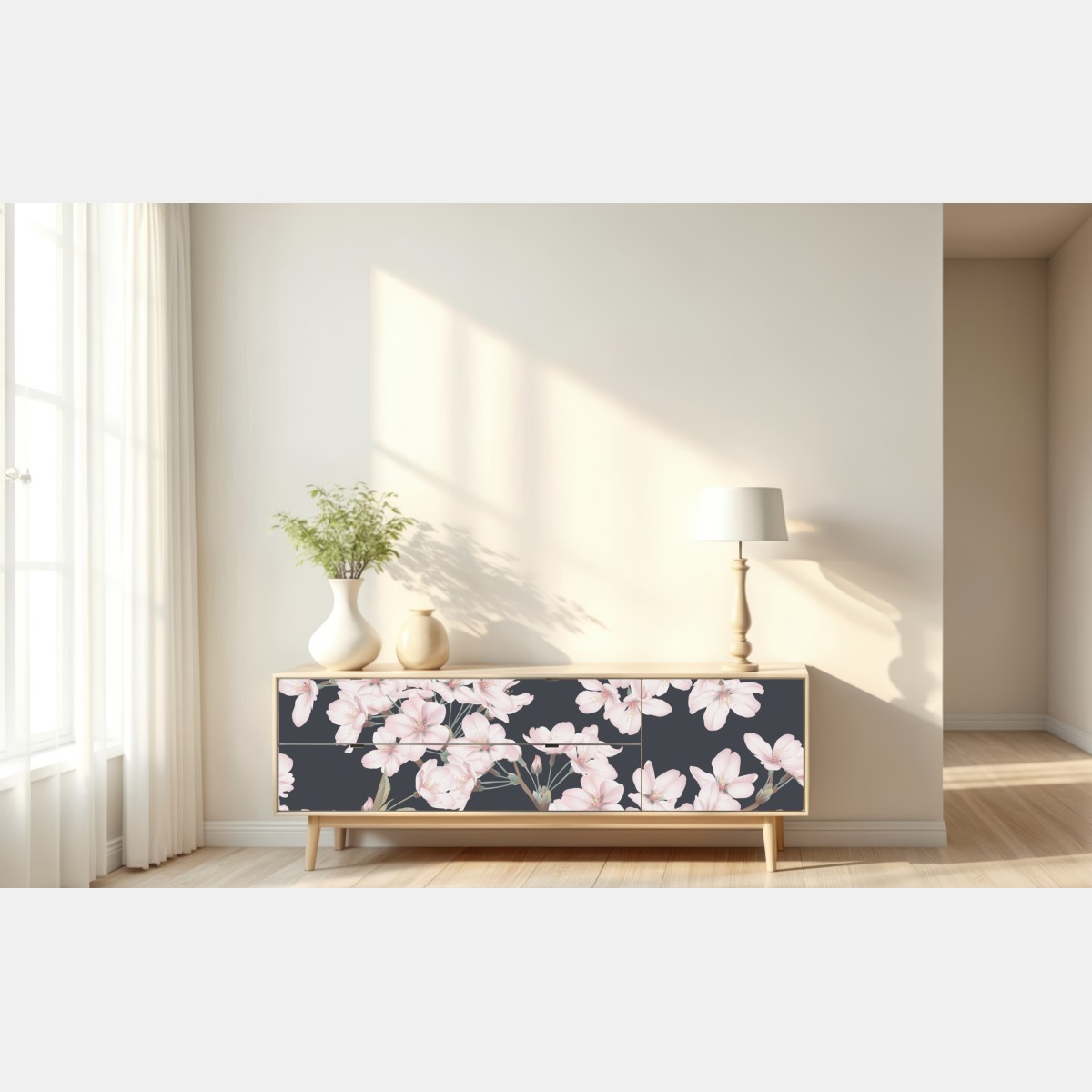 Naklejka repozycjonowalna delikatny wzór kwiatów wiśni – Wallissimo® Naklejka repozycjonowalna delikatny wzór kwiatów wiśni – Wallissimo®