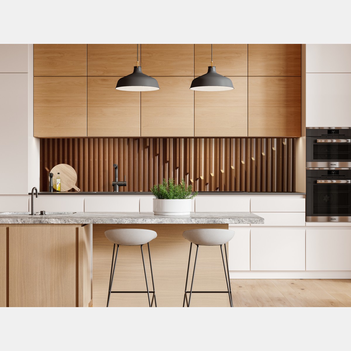 Naklejka repozycjonowalna ciepły wzór drewnianych lameli na ścianę – Wallissimo® Naklejka repozycjonowalna ciepły wzór drewnianych lameli na ścianę – Wallissimo®