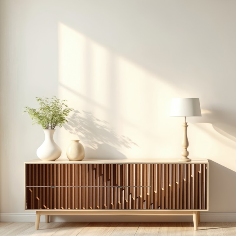 Naklejka repozycjonowalna ciepły wzór drewnianych lameli na ścianę – Wallissimo® Naklejka repozycjonowalna ciepły wzór drewnianych lameli na ścianę – Wallissimo®