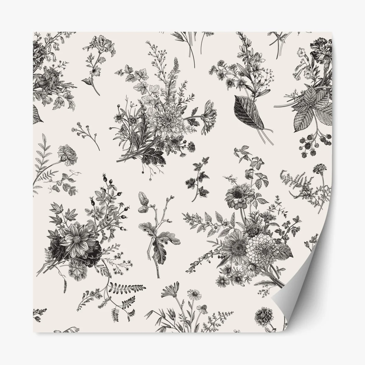 Naklejka repozycjonowalna klasyczny czarno-biały wzór kwiatowy – Wallissimo® Naklejka repozycjonowalna klasyczny czarno-biały wzór kwiatowy – Wallissimo®
