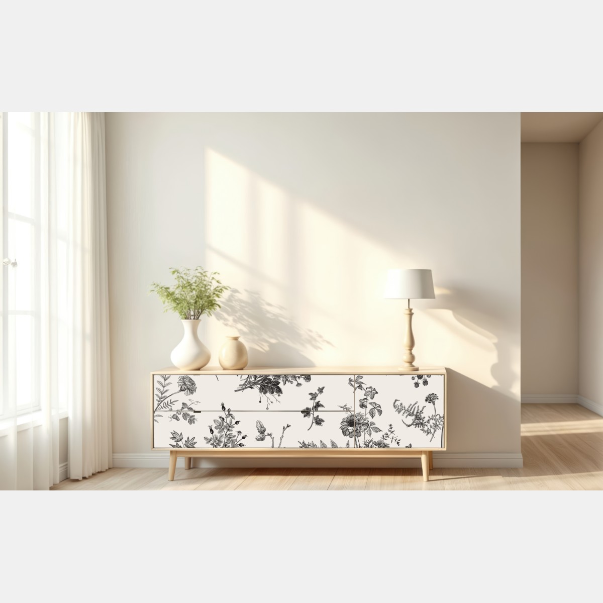 Naklejka repozycjonowalna klasyczny czarno-biały wzór kwiatowy – Wallissimo® Naklejka repozycjonowalna klasyczny czarno-biały wzór kwiatowy – Wallissimo®