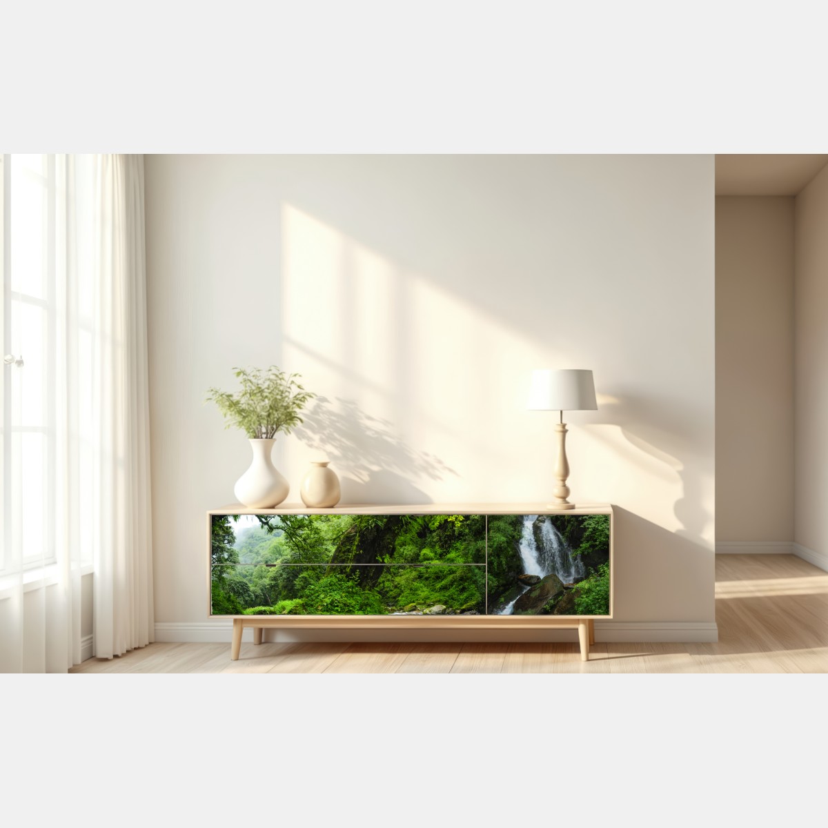 Naklejka repozycjonowalna bujny zielony wodospad w lesie – Wallissimo® Naklejka repozycjonowalna bujny zielony wodospad w lesie – Wallissimo®