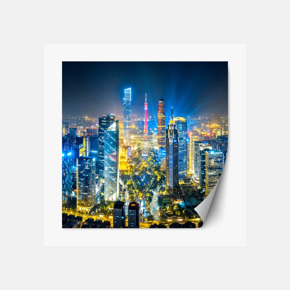 Naklejka repozycjonowalna nocna panorama skyline Guangzhou – Wallissimo® Naklejka repozycjonowalna nocna panorama skyline Guangzhou – Wallissimo®