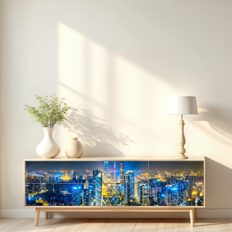 Naklejka repozycjonowalna nocna panorama skyline Guangzhou – Wallissimo® Naklejka repozycjonowalna nocna panorama skyline Guangzhou – Wallissimo®