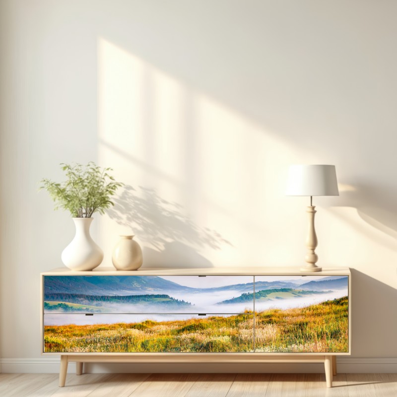 Naklejka repozycjonowalna mglisty poranek w Borżawie – Wallissimo® Naklejka repozycjonowalna mglisty poranek w Borżawie – Wallissimo®