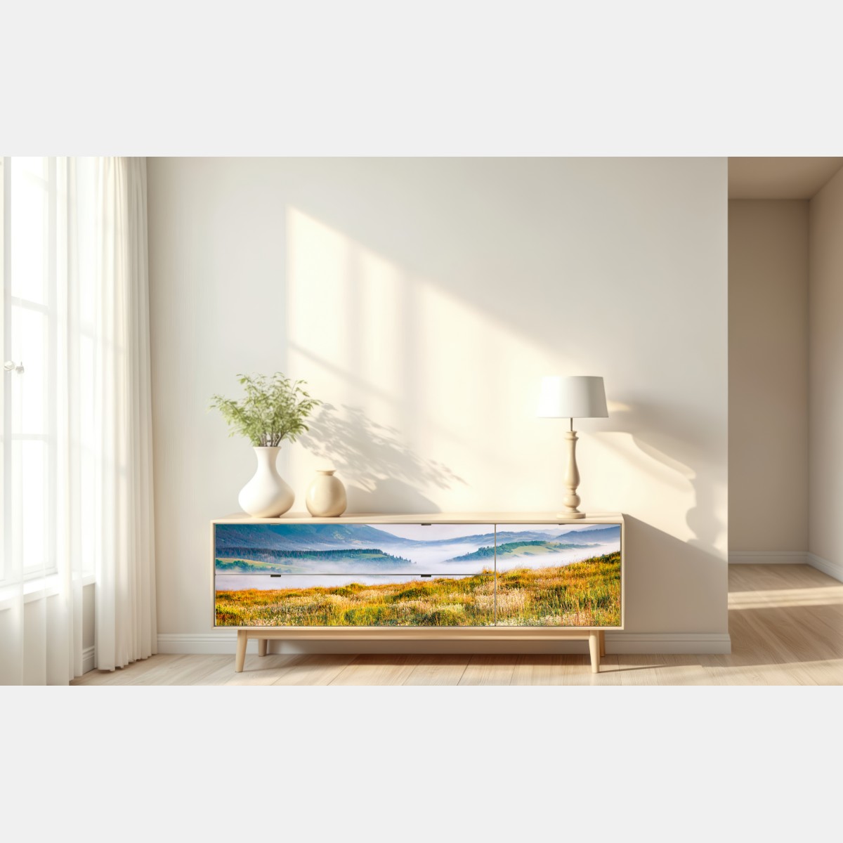 Naklejka repozycjonowalna mglisty poranek w Borżawie – Wallissimo® Naklejka repozycjonowalna mglisty poranek w Borżawie – Wallissimo®