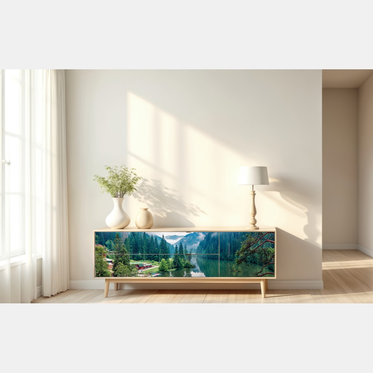 Naklejka repozycjonowalna mglisty poranek nad Lacu Rosu – Wallissimo® Naklejka repozycjonowalna mglisty poranek nad Lacu Rosu – Wallissimo®