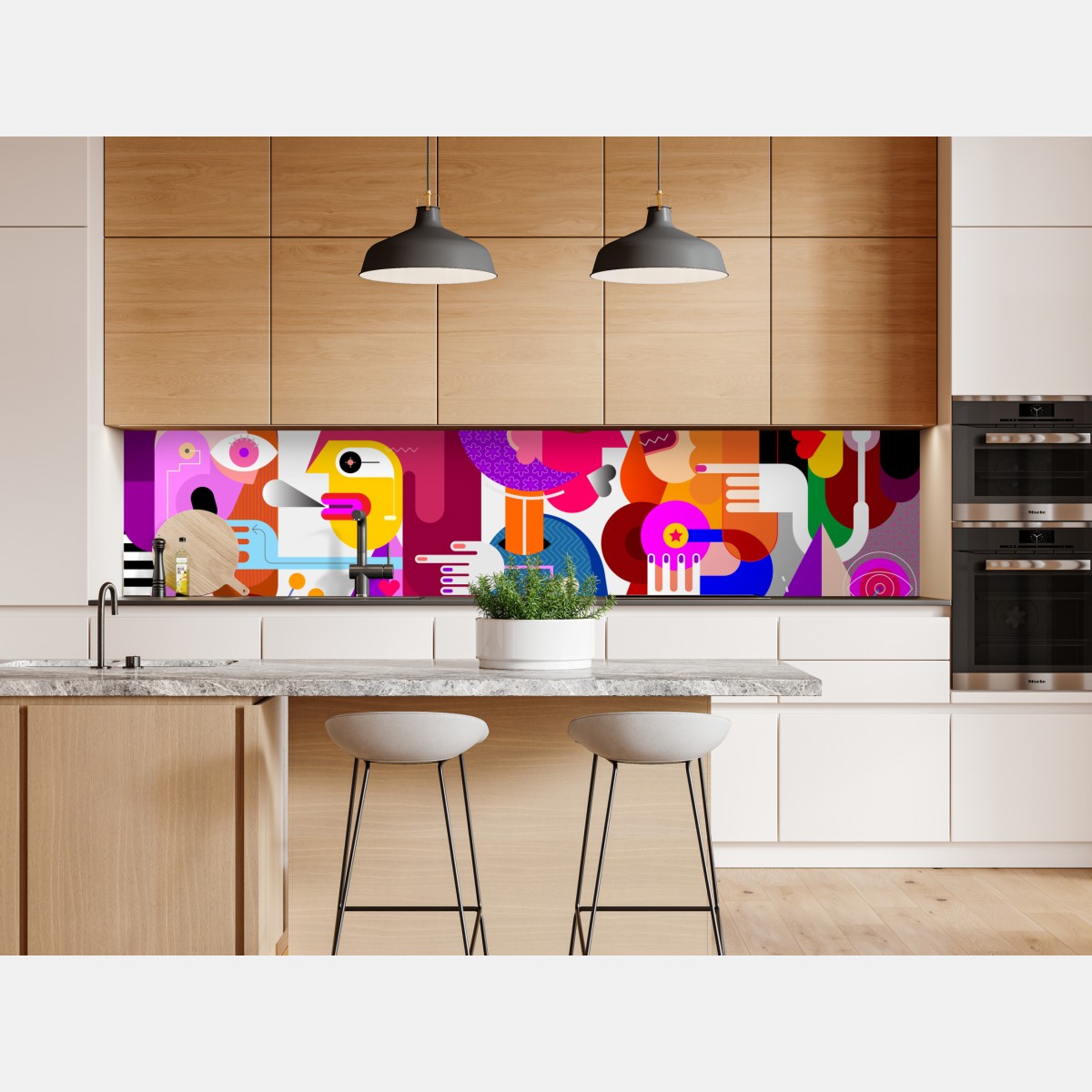 Naklejka repozycjonowalna mężczyzna z tęczą jadący na geometrycznym ptaku – Wallissimo® Naklejka repozycjonowalna mężczyzna z tęczą jadący na geometrycznym ptaku – Wallissimo®