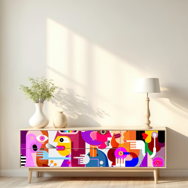 Naklejka repozycjonowalna mężczyzna z tęczą jadący na geometrycznym ptaku – Wallissimo® Naklejka repozycjonowalna mężczyzna z tęczą jadący na geometrycznym ptaku – Wallissimo®